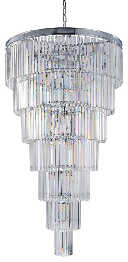36" 34-Light Brass Metal 7-Tier Chandelier With Clear Crystals, Chrome, D36'' H72''By Design Living