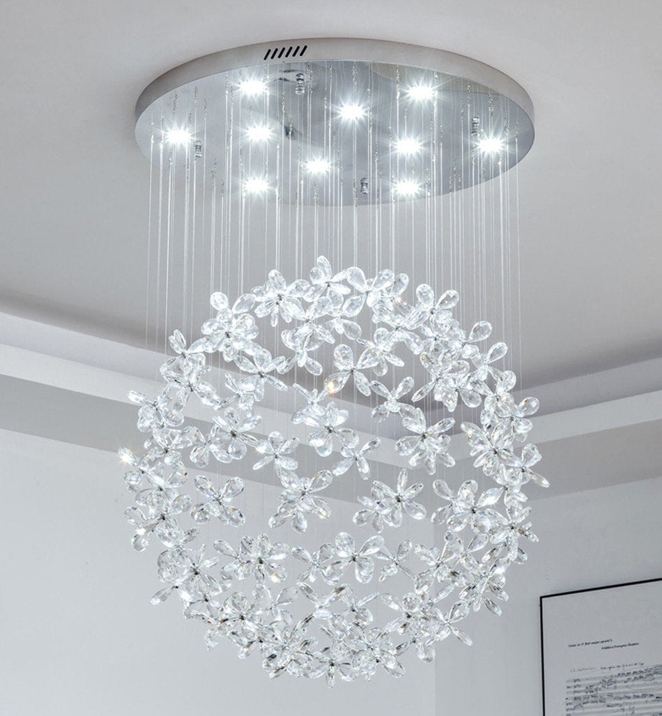 Spherical Ceiling Chandelier with Butterfly Crystals, D31.5xh78.7"By Miron Demid LLC
