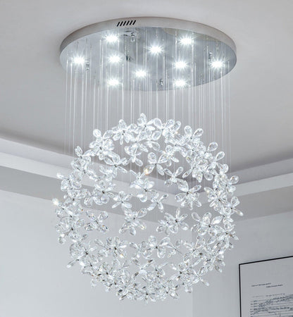 Spherical Ceiling Chandelier with Butterfly Crystals, D31.5xh78.7"By Miron Demid LLC