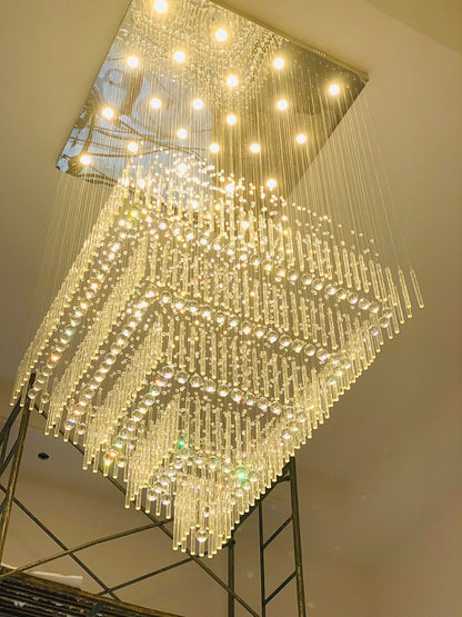 Tourrette-Levens | Modern Crystal LED Ceiling Chandelier with Square Base, 13 Lights, Cool LightBy Miron Demid LLC