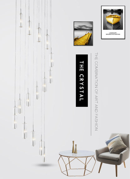 Cannes | Staircase Pendant Crystal Long Light Fixture, 30 LightsBy Miron Demid LLC