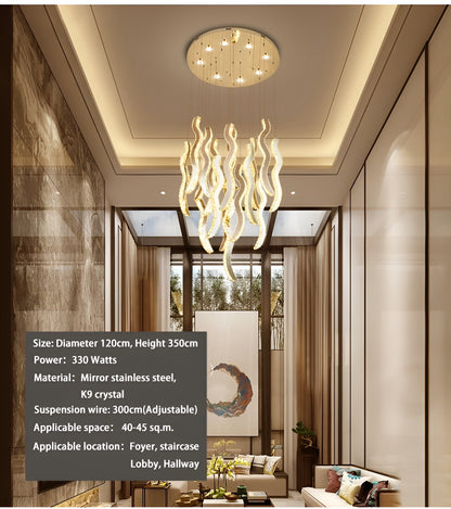 Menaggio | Gold Crystal Wave Light Fixture, Gold, 47.2'' (17 Lights)By Miron Demid LLC
