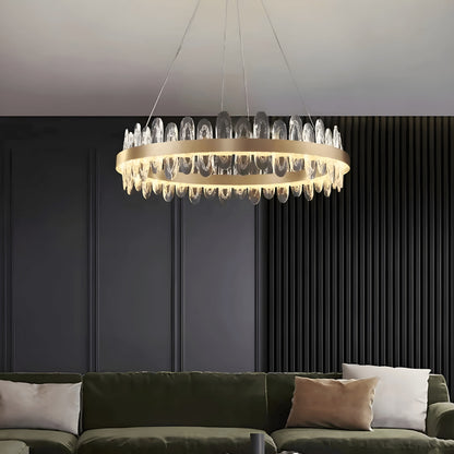 Irma | Modern Creative Round Hanging Crystal LED Chandelier for Living Room, Gold, Dia31.5xh7.1", Warm Light, DimmableBy Miron Demid LLC