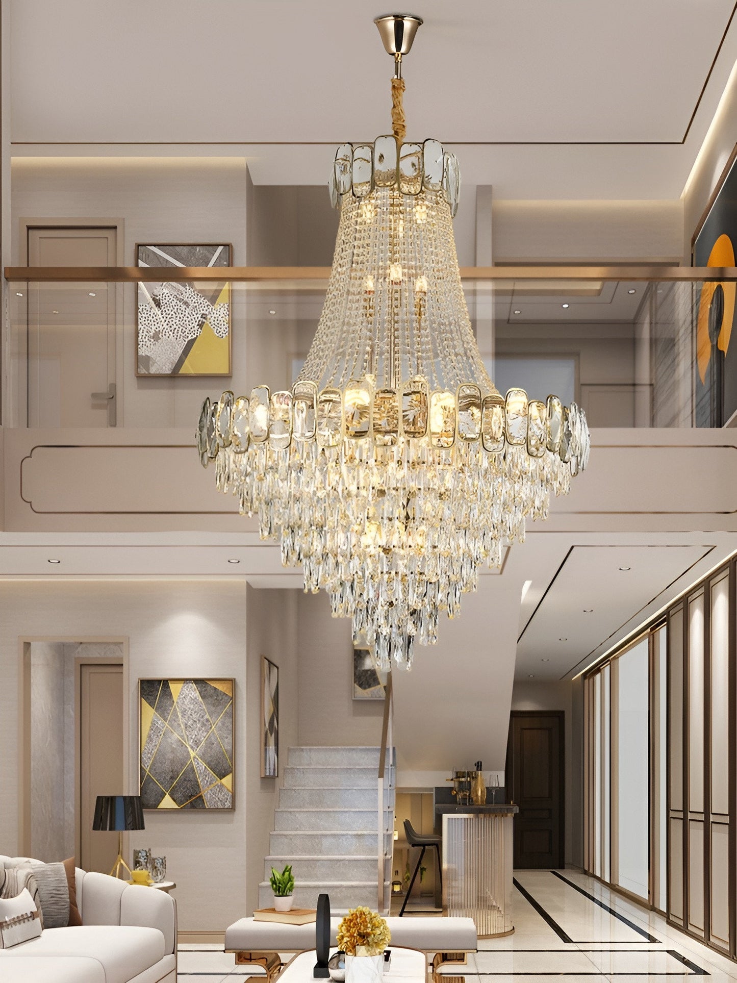 Roure | Large Classic Luxury Staircase Crystal Chandelier, 31.5"By Miron Demid LLC