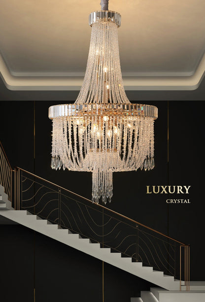 Modern loft crystal chandelier for living room, staircase, foyer., 33.5''By Miron Demid LLC