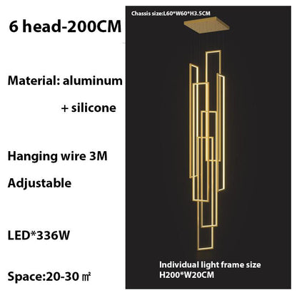 Lavagna | Ultramodern Rectangle Hanging LED Chandelier, Gold, 6 Lights (H196.9"), Warm Light, Non-DimmableBy Miron Demid LLC