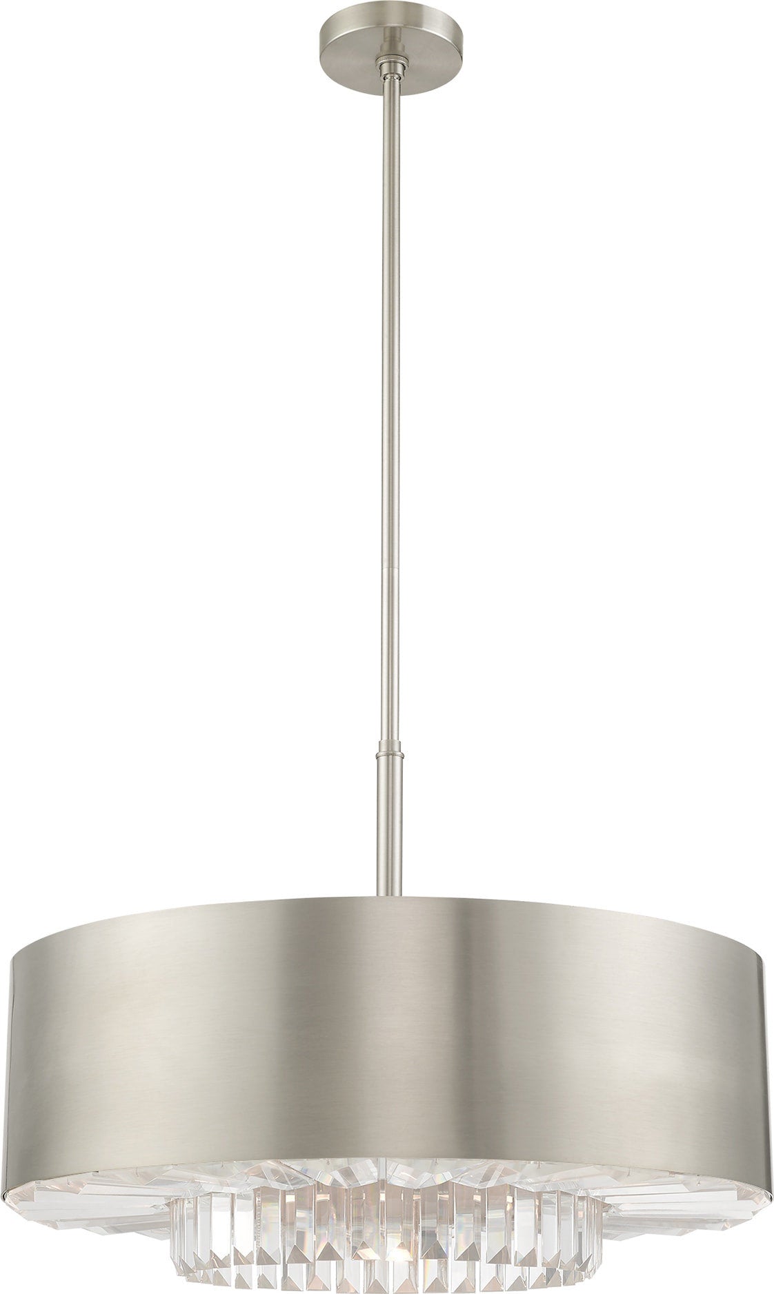 Madison Pendant Chandelier - Brushed Nickel, Steel, Clear Faceted Crystal BarsBy Livex Lighting Inc.