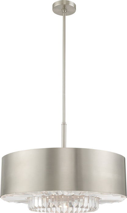 Madison Pendant Chandelier - Brushed Nickel, Steel, Clear Faceted Crystal BarsBy Livex Lighting Inc.