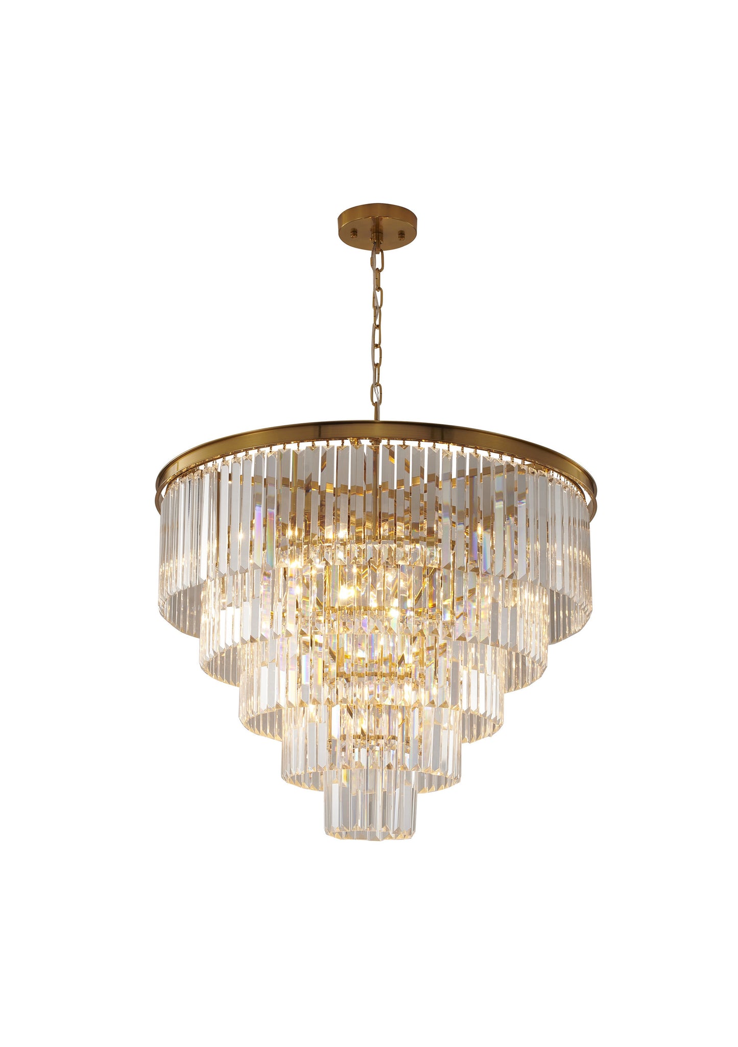 15-Light Five Tier Gold  Chandelier with Clear Hanging CrystalsBy Design Living