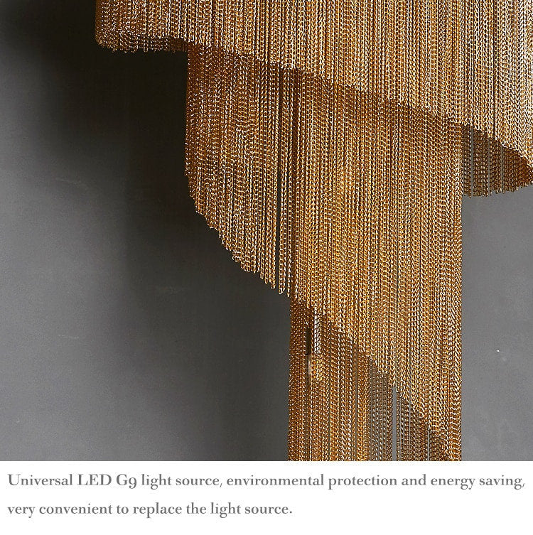 Toudon | Outstanding Silver/Gold Long Chain Chandelier , Gold, Dia23.6By Miron Demid LLC
