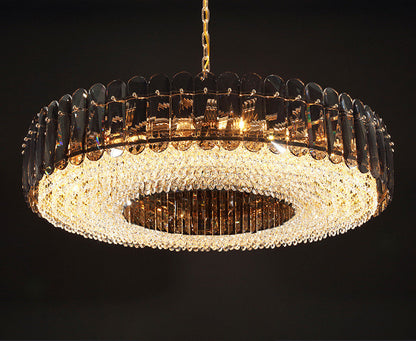 Introdacqua | Round Luxury Golden Crystal LED Chandelier for Living Room, Smoky Gray, Dia23.6xh7.8+39.4", Warm LightBy Miron Demid LLC