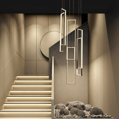 Lavagna | Ultramodern Rectangle Hanging LED Chandelier, Gold, 6 Lights (H157.5"), Warm Light, Non-DimmableBy Miron Demid LLC