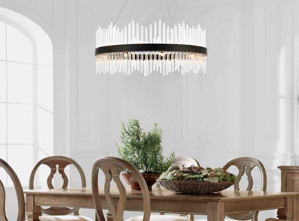 Elegant Lighting 3000D36 Dallas 20 Light 36"W Crystal Drum - Satin GoldBy Elegant Furniture & Lighting