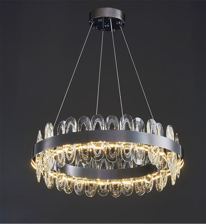 Irma | Modern Creative Round Hanging Crystal LED Chandelier for Living Room, Black, 2 Rings Dia31.5", Warm Light, DimmableBy Miron Demid LLC