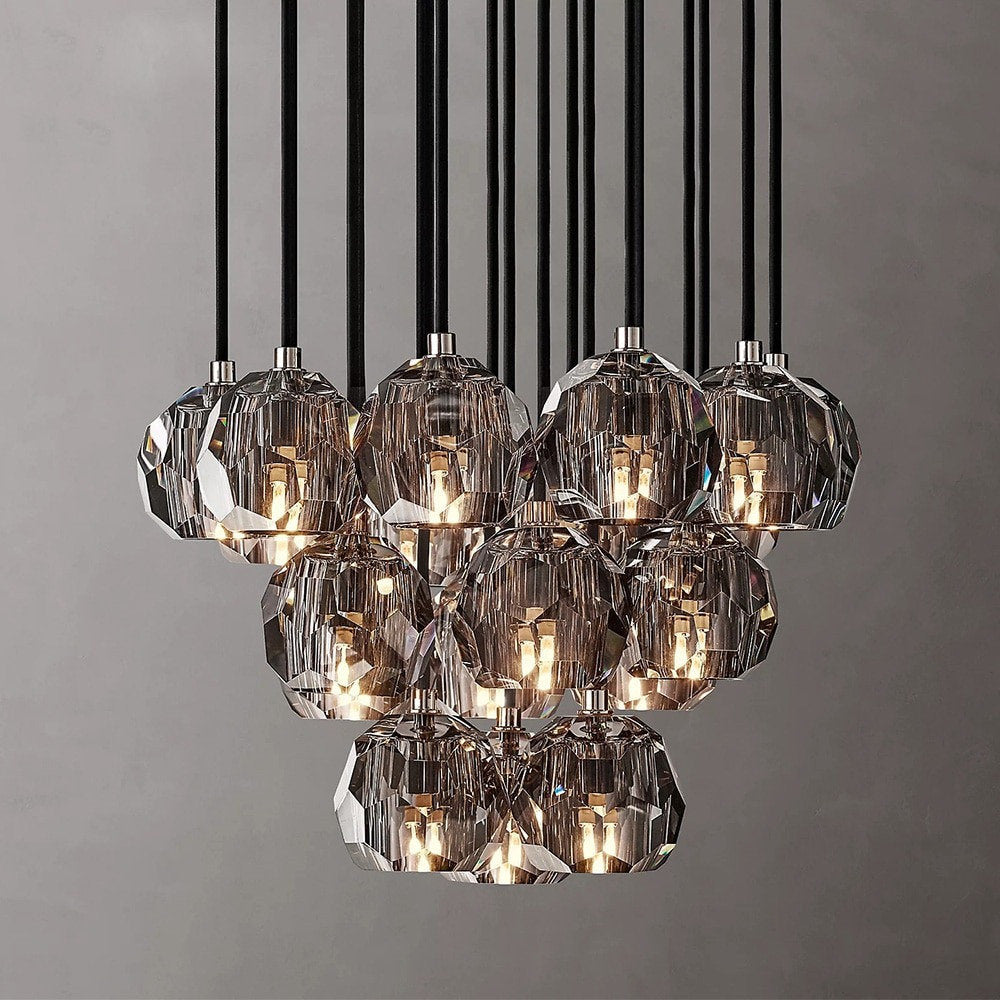 MIRODEMI? Consegudes | Round Grey LED Cut Crystal Ceiling Chandelier, Chrome Finish, 19 LightsBy Miron Demid LLC