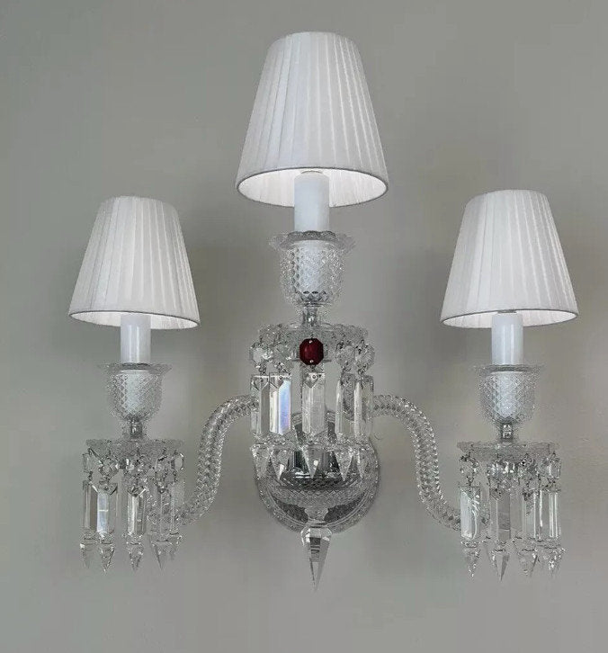 Baccarat Design Wall Sconce Clear Crystal, 3 ArmsBy Akari Lanterns