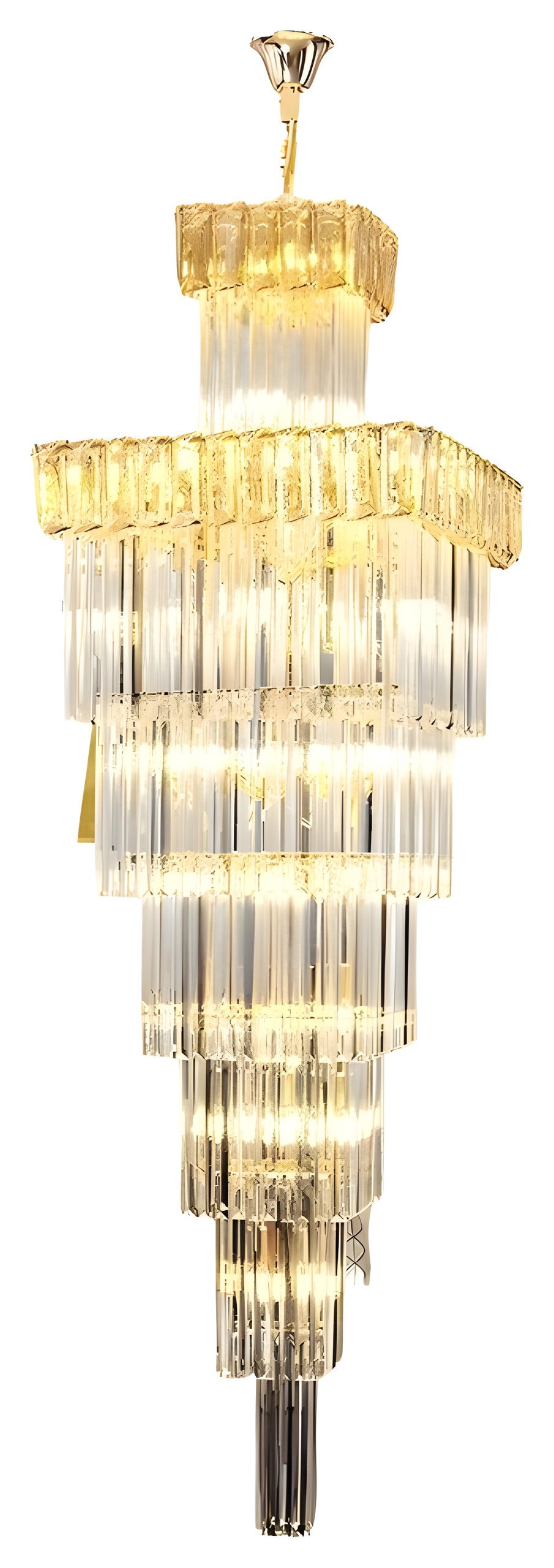 Beuil | High-end Villa Staircase Square Crystal Chandelier, Amber, H55.1"By Miron Demid LLC