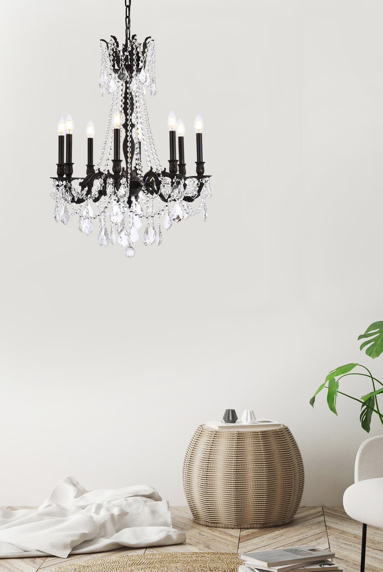 Elegant Lighting 9208D24/RC Rosalia 8 Light 24"W Crystal - French GoldBy Elegant Furniture & Lighting