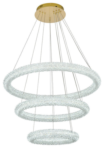 Elegant Lighting 3800G3L Bowen 32"W LED Crystal Ring Chandelier - - Satin GoldBy Elegant Furniture & Lighting