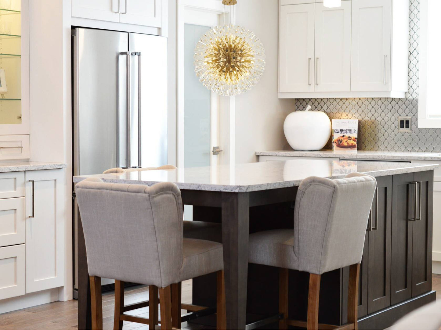 30 Light Chandelier With Gold Frame And Clear Crystal Accents, BrassBy Design Living