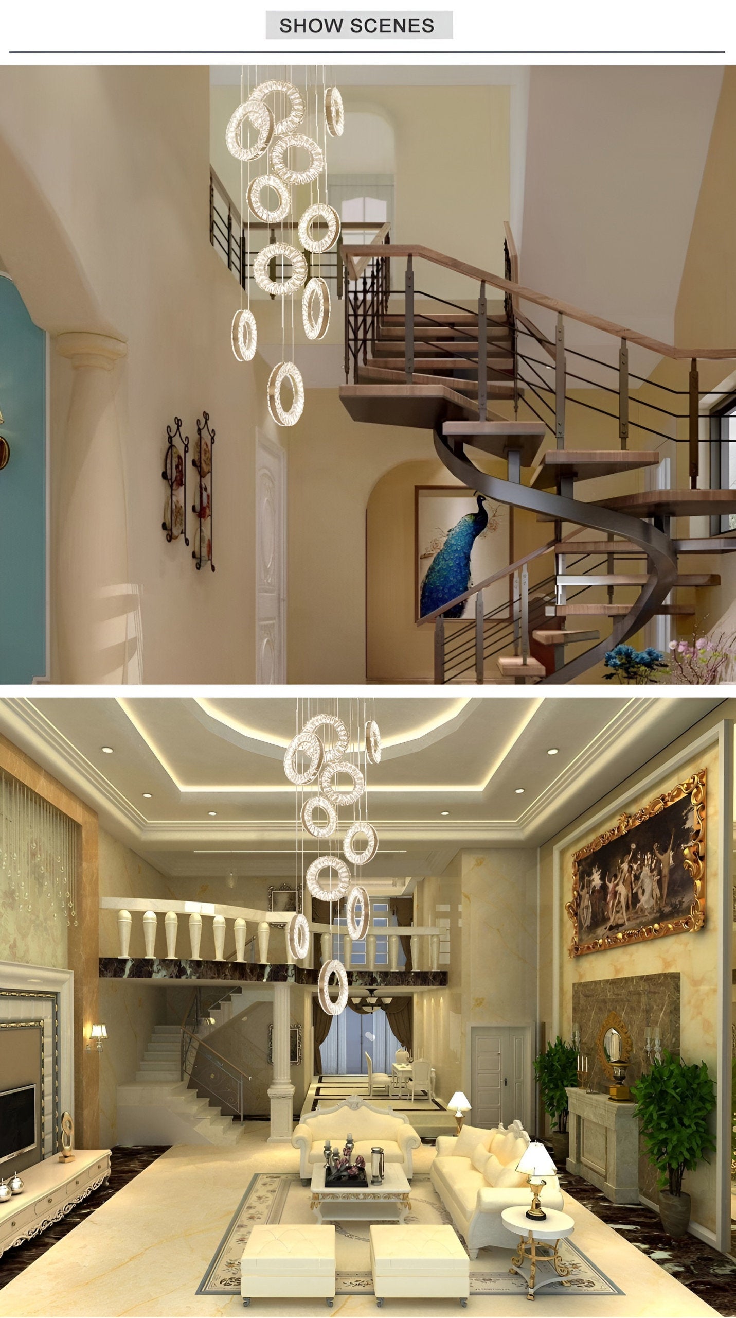 Baveno | Hanging Crystal Lighting for Staircase, 15 LightsBy Miron Demid LLC