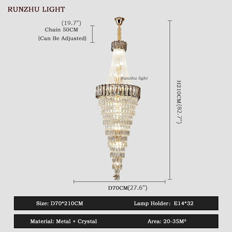 Saint-Auban | Luxury Elegant Crystal Chandelier For Stairway, Smoke Grey, Dia27.6"By Miron Demid LLC