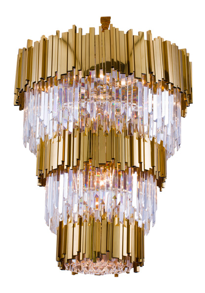 3-Tier Gold Rod Round Frame With Clear Crystal ChandelierBy Design Living