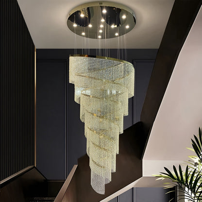 Falicon | Golden/Chrome Crystal Circular Spiral Chandelier, Gold, Dia 47.2xh137.8", Dimmable, Cool LightBy Miron Demid LLC
