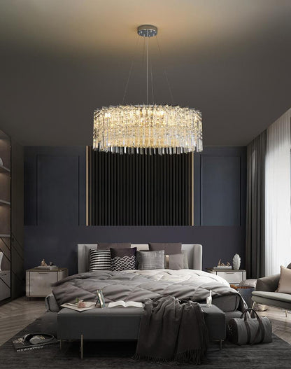 Ischia di Castro | Modern Luxury Drum Crystal LED Chandelier in Creative Design, Gold, Dia23.6xh11.0", Warm Light, DimmableBy Miron Demid LLC