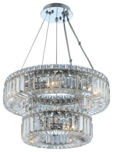 Allegri Rondelle 9 Light 18" 2 Tier Pendant, Chrome With Firenze CrystalBy Allegri Crystal by Kalco Lighting