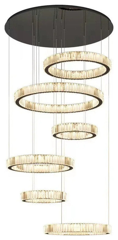 Agrate Conturbia | Stunning Cascading Crystal Rings Pendant Chandelier, Dia19.7+27.6+11.8+19.7+11.8'By Miron Demid LLC