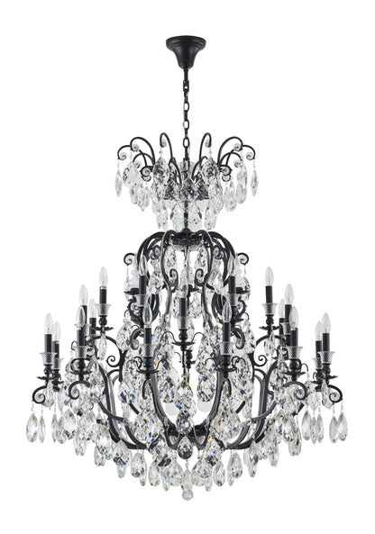 24-Light Matte Black Chandelier With Clear Hanging CrystalsBy Design Living
