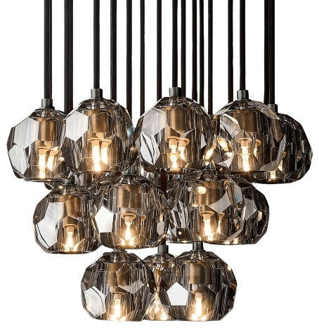 MIRODEMI? Consegudes | Round Grey LED Cut Crystal Ceiling Chandelier, Chrome Finish, 19 LightsBy Miron Demid LLC
