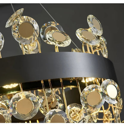 Art Deco Round Crystal Chandelier For The Living Room, Black, 23.6"By Miron Demid LLC