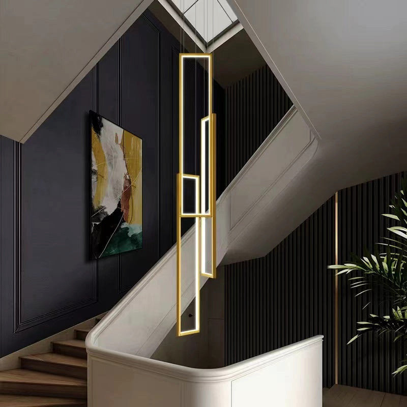 Lavagna | Ultramodern Rectangle Hanging LED Chandelier, Gold, 3 Lights (H157.5"), Cool Light, Non-DimmableBy Miron Demid LLC