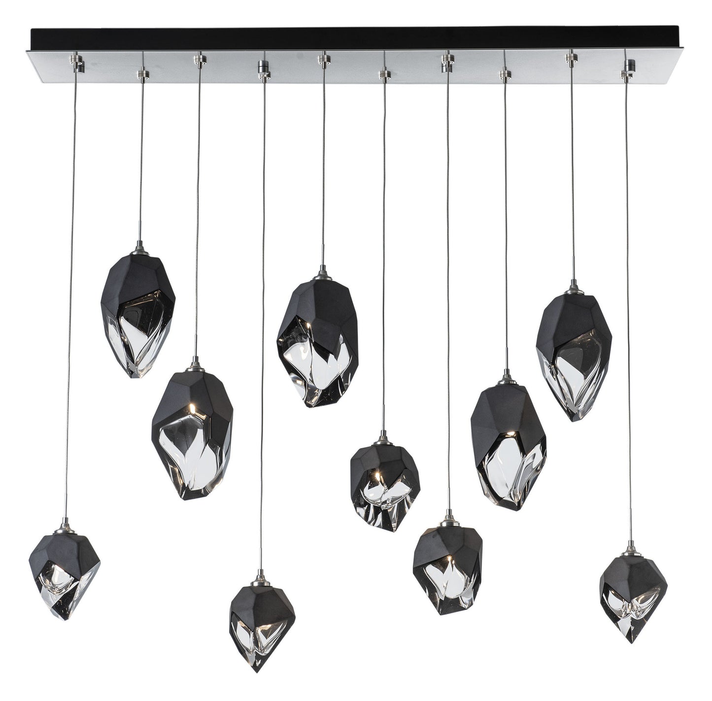Chrysalis 10-Light Mixed Crystal Pendant Sterling Finish- Long, Black CrystalBy Hubbardton Forge
