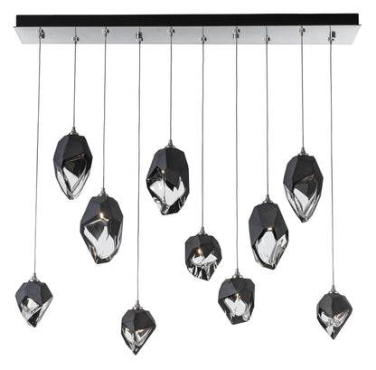 Chrysalis 10-Light Mixed Crystal Pendant Sterling Finish- Long, Black CrystalBy Hubbardton Forge