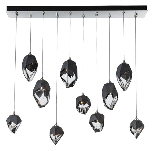 Chrysalis 10-Light Mixed Crystal Pendant Sterling Finish- Long, Black CrystalBy Hubbardton Forge