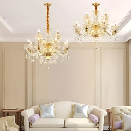 Zenevredo | European-Style Retro Crystal Candle Shape Chandelier, Smoke Gray, 15 HeadsBy Miron Demid LLC