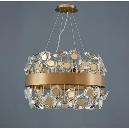Art Deco Round Crystal Chandelier For The Living Room, Gold, 23.6"By Miron Demid LLC