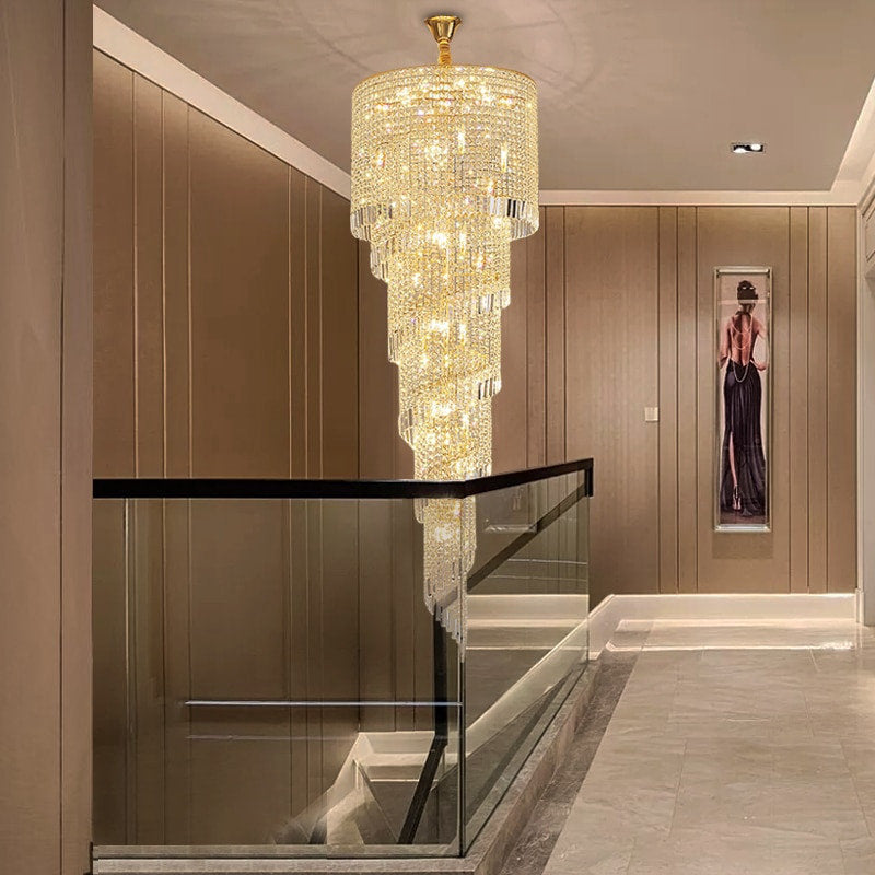 Crystal and Gold Luxury Cascading Staircase Chandelier, 27.6''By Miron Demid LLC