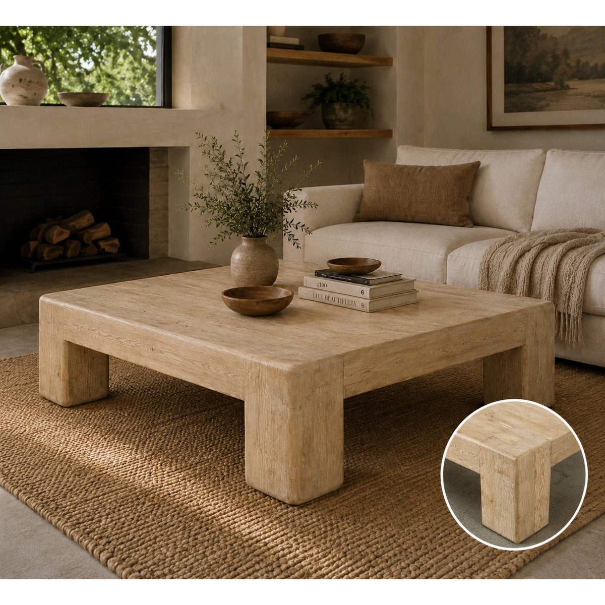 55" Square Ravello Coffee Table Weathered Warm Wood Tone