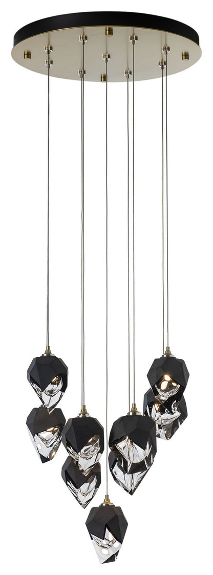 Chrysalis 9-Light Small Crystal Pendant Modern Brass Finish- Long, Black CrystalBy Hubbardton Forge