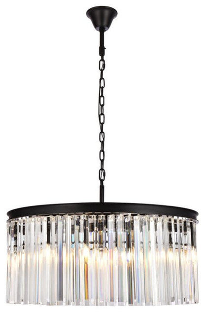 Elegant Lighting 1208D31/RC Sydney 8 Light 32"W Crystal Drum - Matte BlackBy Elegant Furniture & Lighting