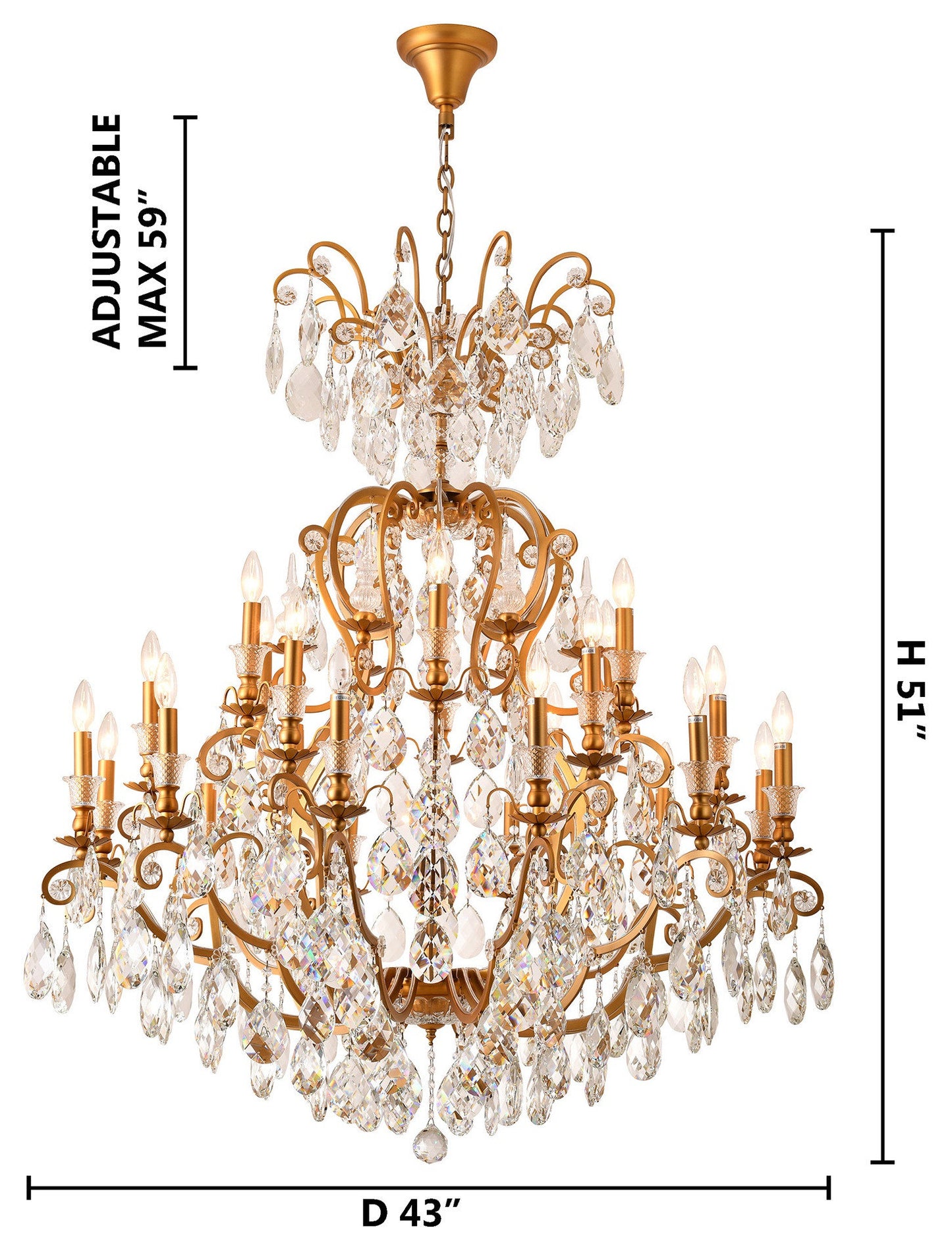 Brass Metal Chandelier With Clear CrystalsBy Design Living