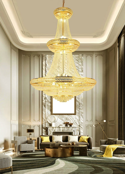 Peille | Three-tier Luxury Hanging Gold Crystal Chandelier, 39.4''By Miron Demid LLC