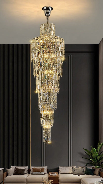 Moneglia | Chic Long Spiral Crystal Pendant Chandelier, Gold, H98.4"By Miron Demid LLC