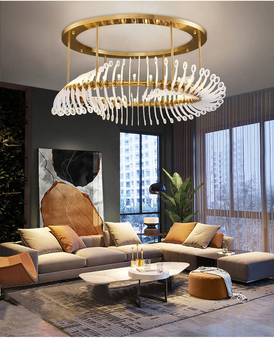 Gold/white crystal ceiling chandelier for living room bedroom dining room 39.4"By Miron Demid LLC