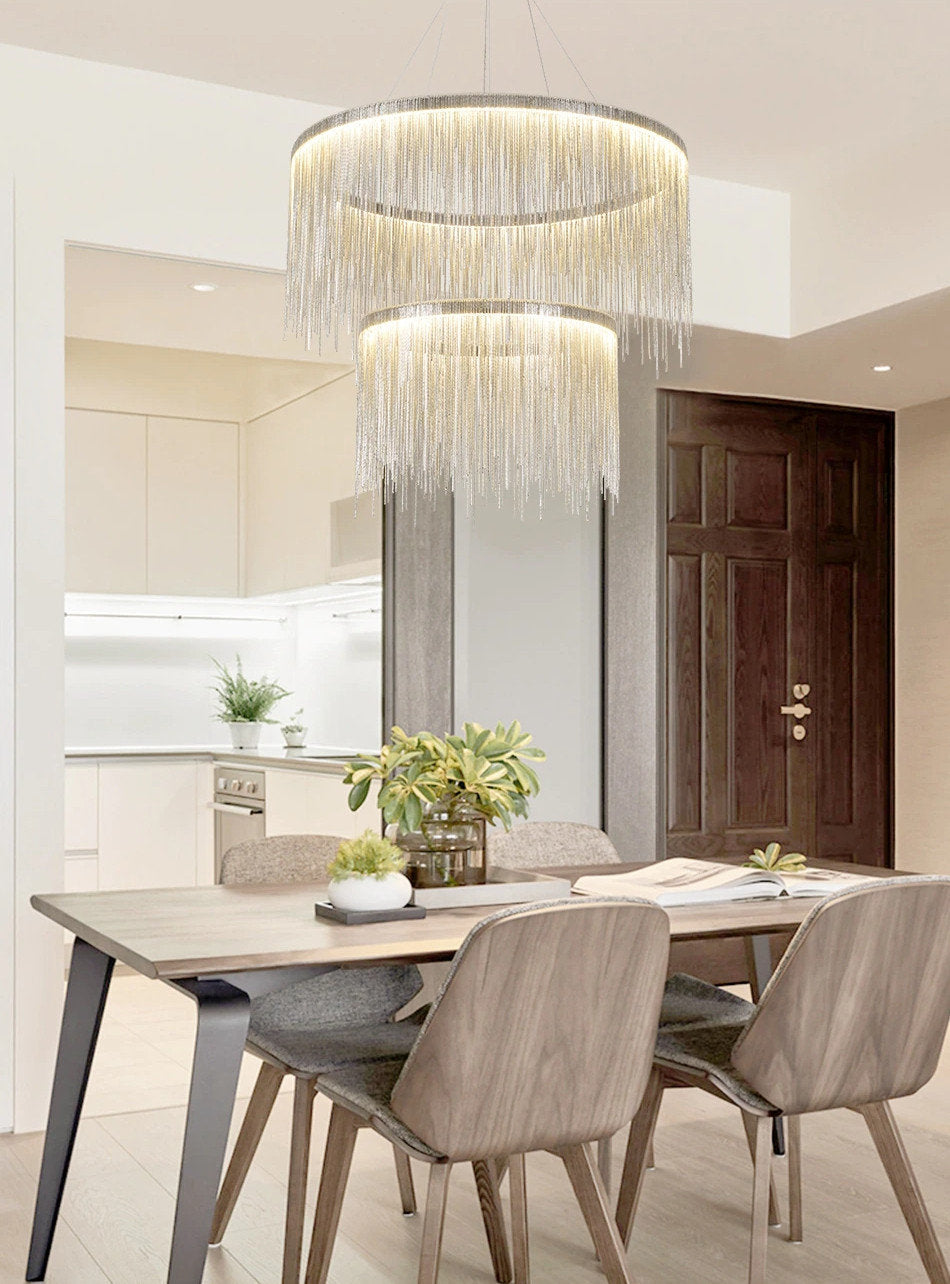 Zagarolo | Luxury Postmodern Round Silver Chandelier for Bedroom, Doubleround31.5"By Miron Demid LLC