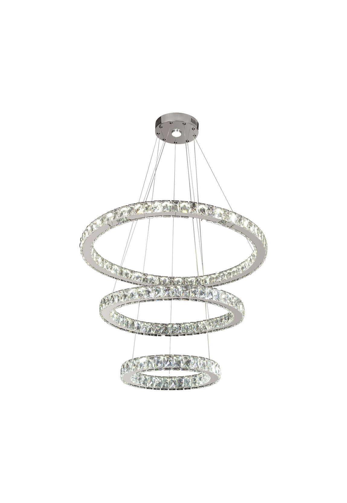 Triple Round Ring LED Clear Crystal Light Fixture, Chrome FrameBy Design Living